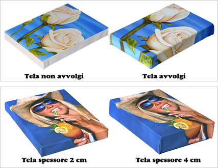 esempi sulla stampa su tela canvas opzioni su avvolgi la tela o spessore da 2 cm o 4 cm