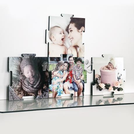 cornice in legno a forma di puzzle personalizzata con foto